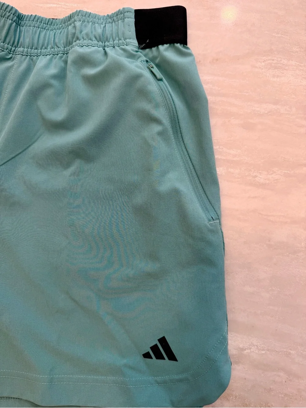 adidas Men’s Mediun Teal Swim Trunks-  Black Waistband -5in inseam- Swimsuit